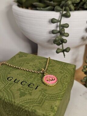💖 Pink GG Zipper Pull Upcycled Gold Rope Chain Necklace